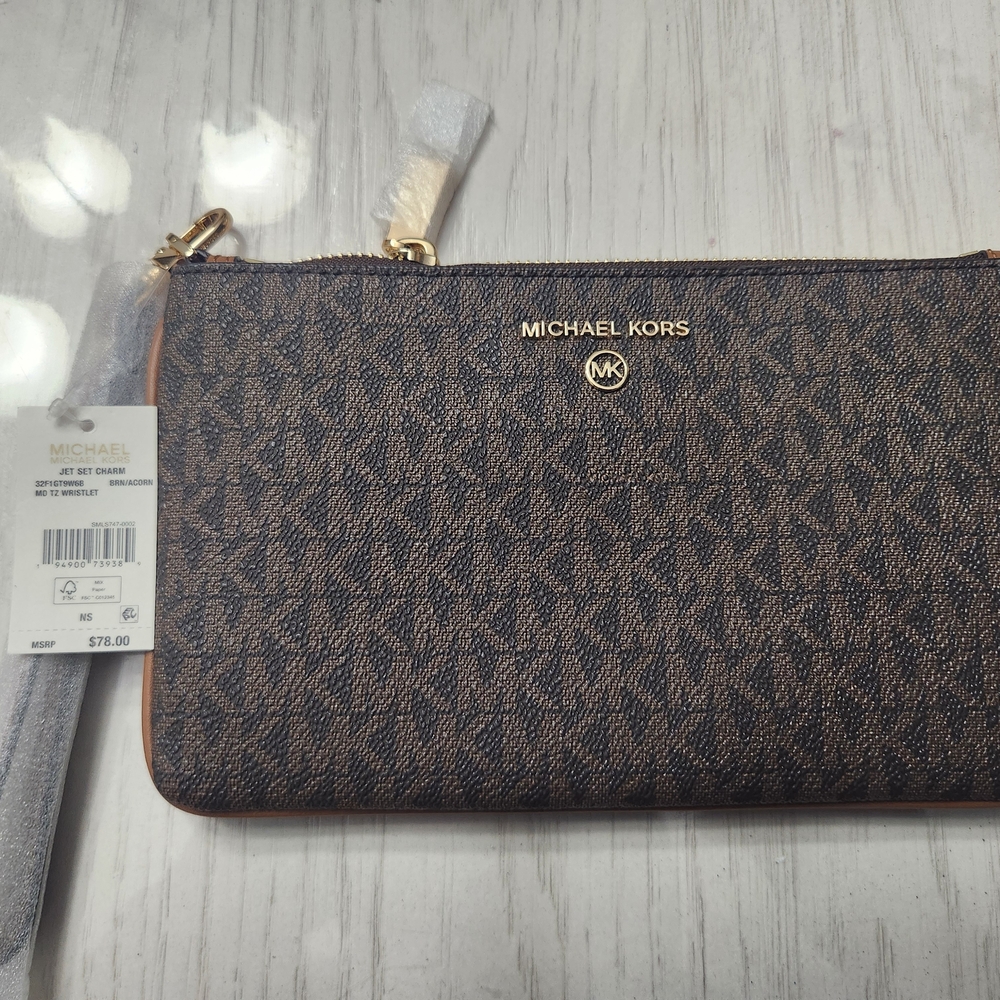 Michael Kors Dark Brown Logo Wristlet - NEW